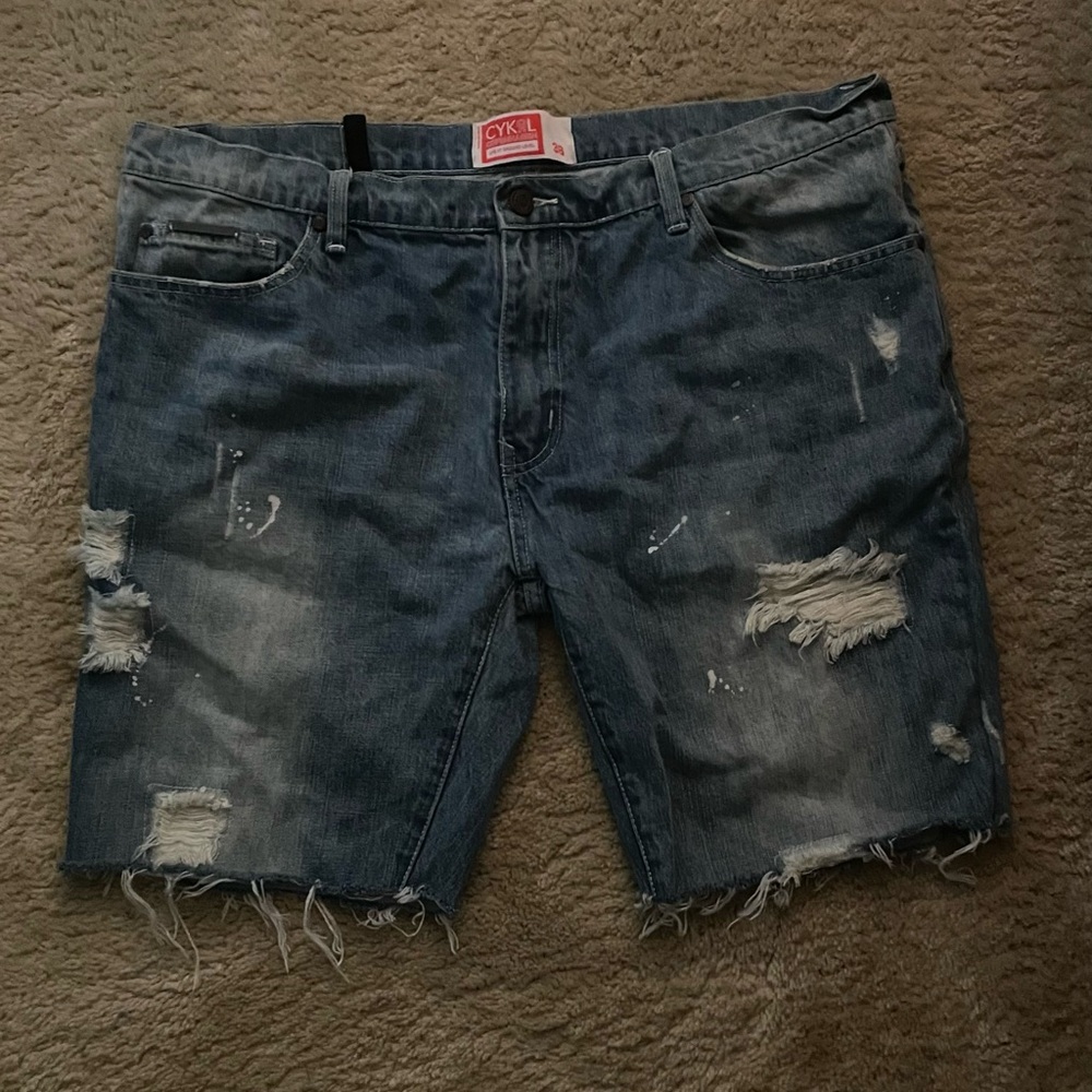 DKNY Men's Distressed Jean Shorts - Dark Blue